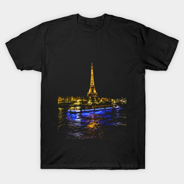 Eiffel Tower Reflection at Night T-Shirt by paulponte